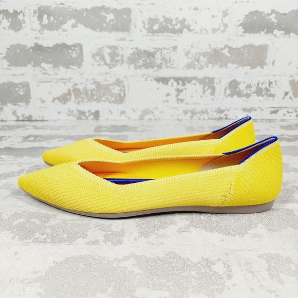 NEW Rothy's The Flat Yellow Knit Pointy Toe Slip On Comfy Loafers O488
